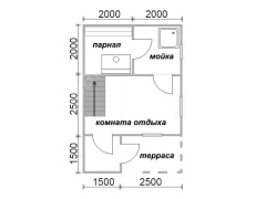 Баня из бруса 6×4 с террасой и мансардой (Б-18), 24 м²