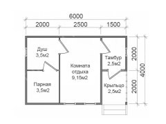 Баня из бруса 6×4 с вальмовой крышей (Б-39), 24 м²