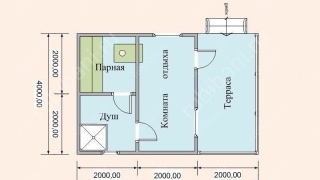 Баня из бруса 6×4 с террасой (Б-5), 24 м²