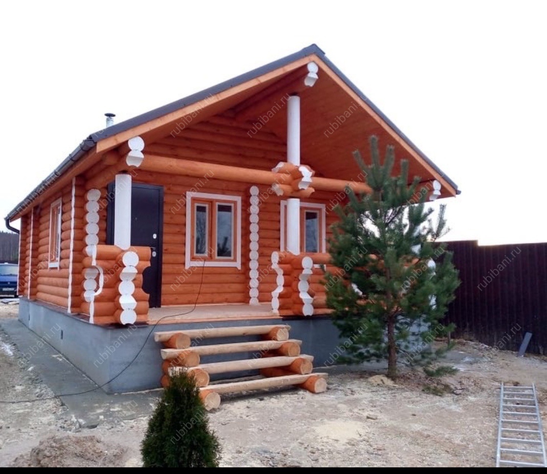 Баня из оцилиндрованного бревна под ключ 5,5 на 8,5 — фото 1 Баня из оцилиндрованного бревна под ключ 5,5 на 8,5 — фото 1