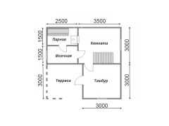 Баня из бруса 6 на 6 с беседкой 36 м²
