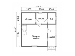 Баня из бруса 6×6 с мансардой и террасой (Б-30), 36 м²