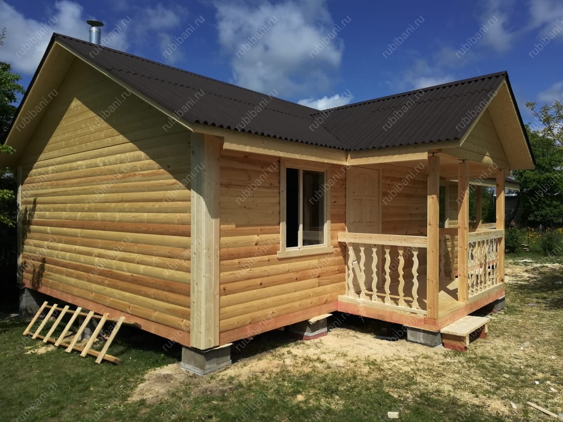 Баня из бруса 6 на 8.5 с террасой — фото 1 Баня из бруса 6 на 8.5 с террасой — фото 1