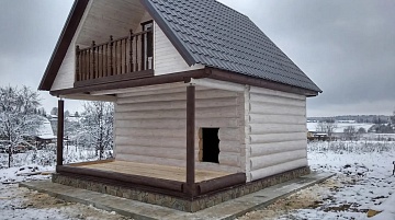 Баня 5×3 с террасой и мансардой, 25 м²