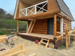 Дом-баня 6×8 с террасой и балконом, 48 м²