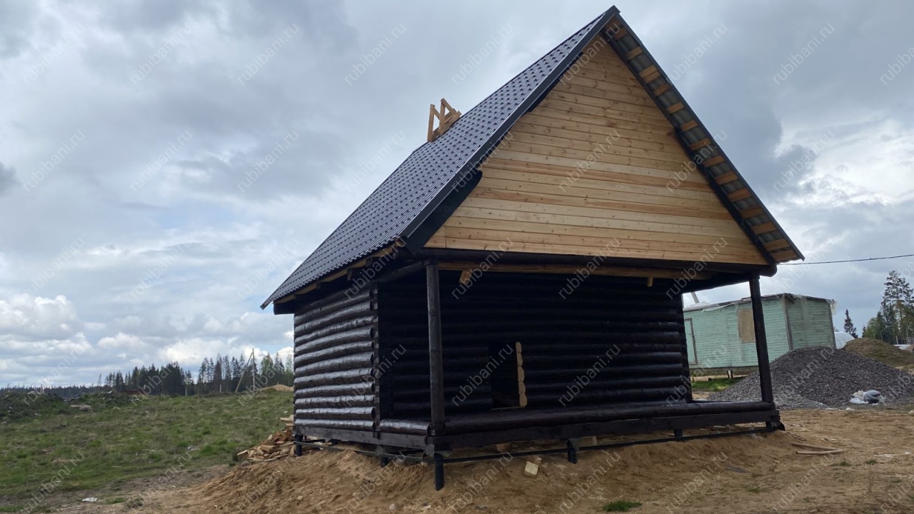 Баня из бревна 5 на 4 с террасой под усадку — фото 4 Баня из бревна 5 на 4 с террасой под усадку — фото 4