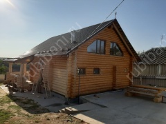 Дом-баня 8×8 с террасой и мансардой, 64 м²
